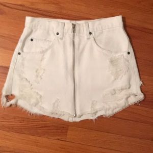 LF distressed white denim skirt